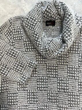 Andria Lieu Sz XL Sweater Cowl Neck Soft Houndstooth Eyelash Knit Textured
